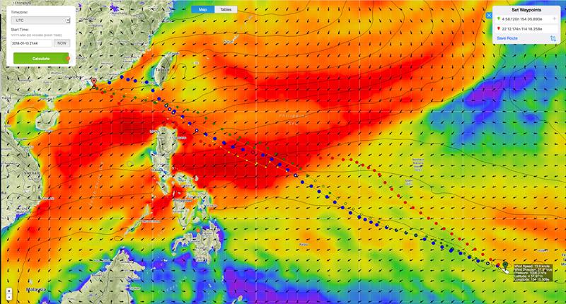 Course projections for Scallywag - based on the 2036UTC position report on January 13, 2018 photo copyright Predictwind.com taken at  and featuring the Volvo One-Design class