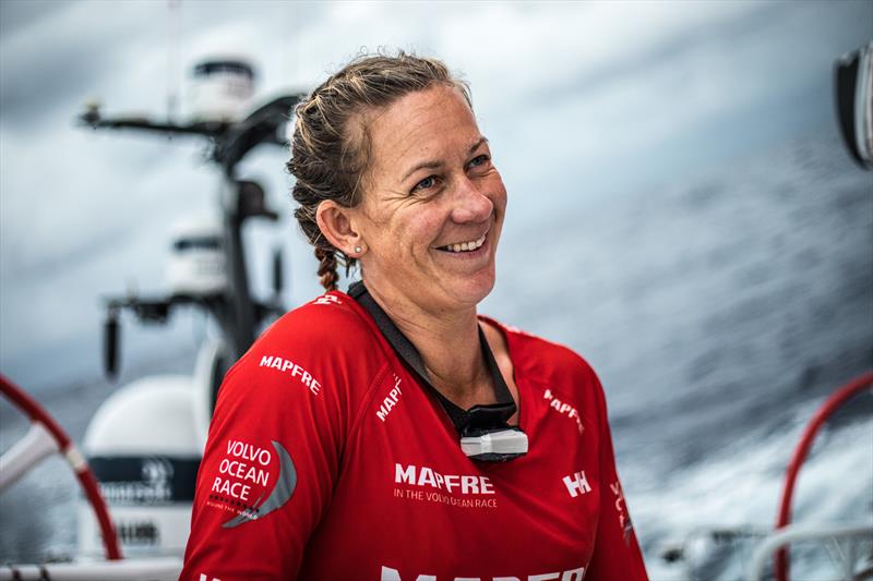 Leg 6 to Auckland, Day 12 on board MAPFRE, Sophie Ciszek happy after seeing Dongfeng again at the horizon, just a 6 miles in front. 18 February, . - photo © Ugo Fonolla / Volvo Ocean Race
