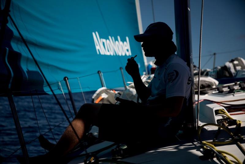 Volvo Ocean Race Leg 6 to Auckland, day 14 on board AkzoNobel, Doldrums on bow, 20 February,  photo copyright Rich Edwards / Volvo Ocean Race taken at  and featuring the Volvo One-Design class