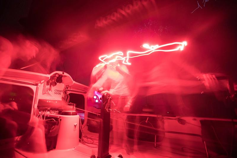 Leg 6 to Auckland, day 15 on board Turn the Tide on Plastic. A jibe at night requires multiple people in multiple positions. 20 February,  photo copyright James Blake / Volvo Ocean Race taken at  and featuring the Volvo One-Design class