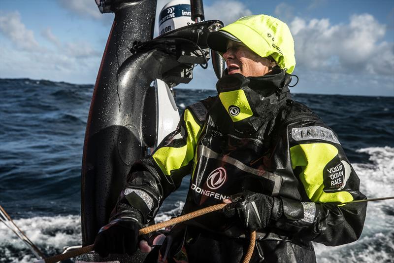 Leg 7 from Auckland to Itajai, day 04 on board Dongfeng. Carolijn Brouwer triming the main sheet. 19 March, . - photo © Martin Keruzore / Volvo Ocean Race