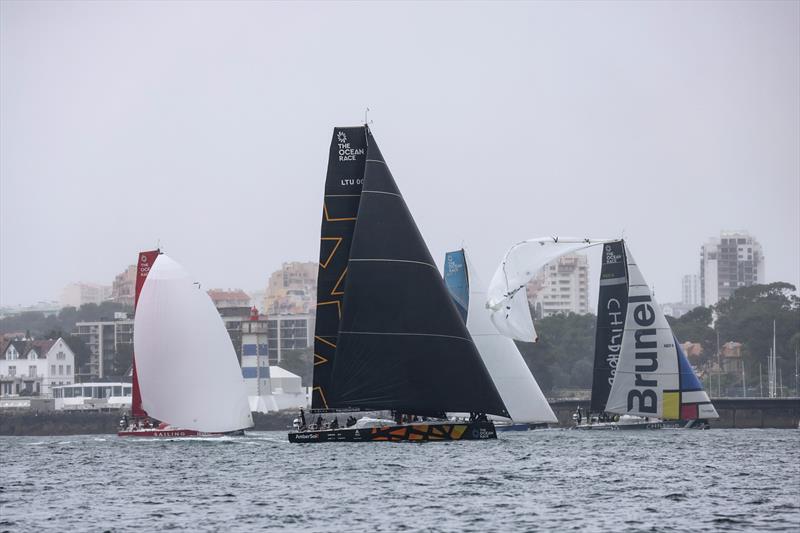 Four boats contest the finish of Leg 1 of The Ocean Race Europe from Lorient, France to Cascais, Portugal photo copyright Sailing Energy / The Ocean Race taken at  and featuring the Volvo One-Design class