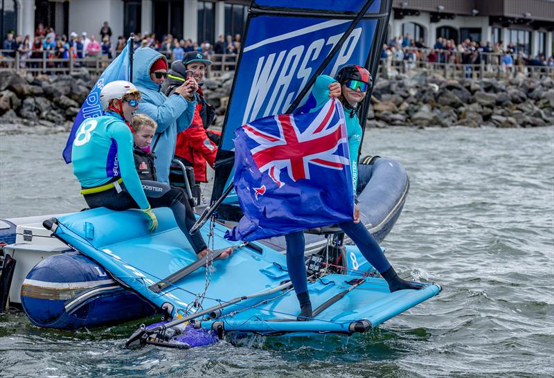 Stella Bilger of New Zealand celebrates winning the Inspire Racing x WASZP Grand Final on Race Day 1 of the Mubadala SailGP Season 3 Grand Final in San Francisco, USA. May 6, 2023 - photo © Simon Bruty/SailGP