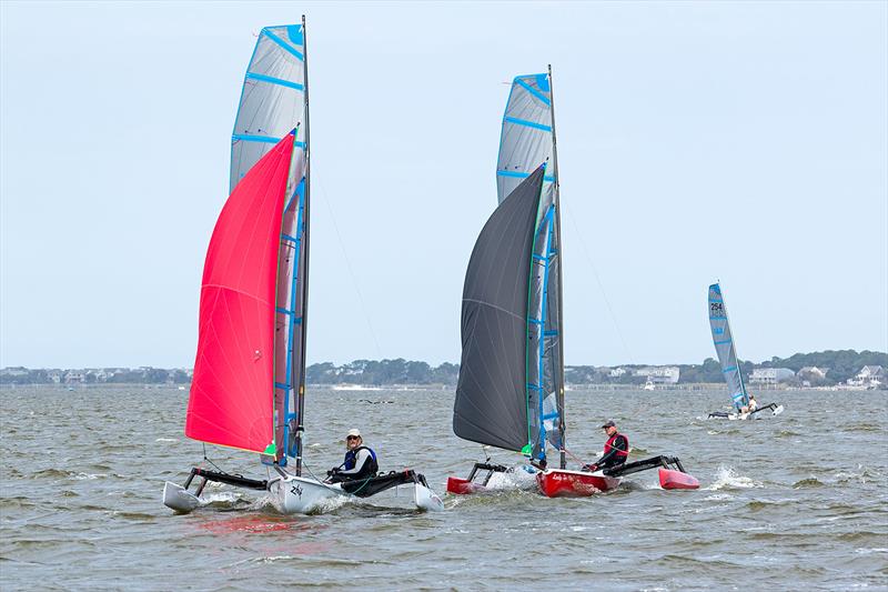 Mike Wright and Kim Higgs -  2019 Weta North American Championship - NorBanks sailing facility in Duck, NC photo copyright Eric Rasmusse taken at  and featuring the Weta class