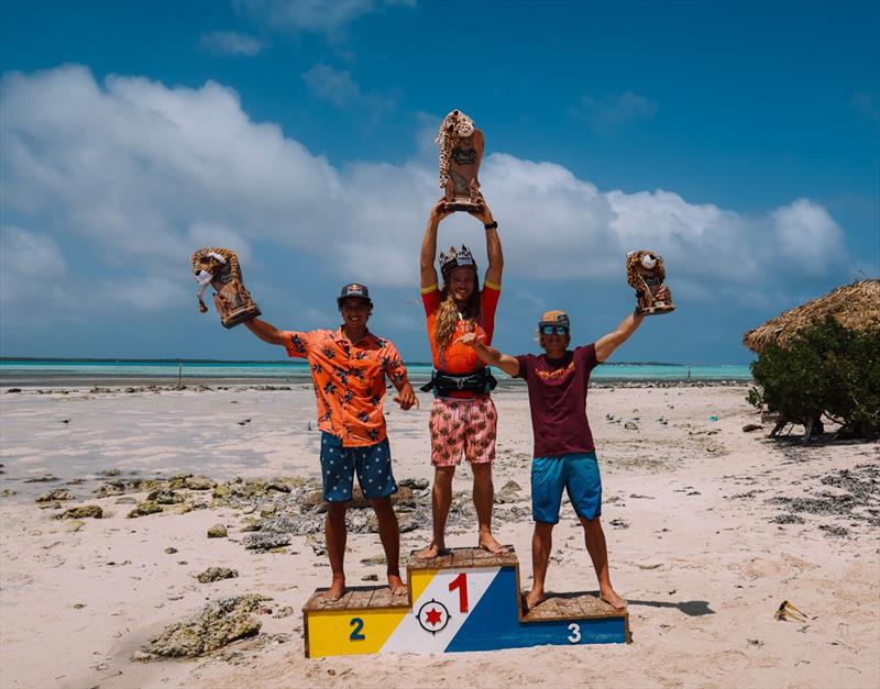 The top 3 at the 2023 EFPT in Bonaire. From the left: Neubauer, Schmit and Caers - photo © Freestyle Pro Tour