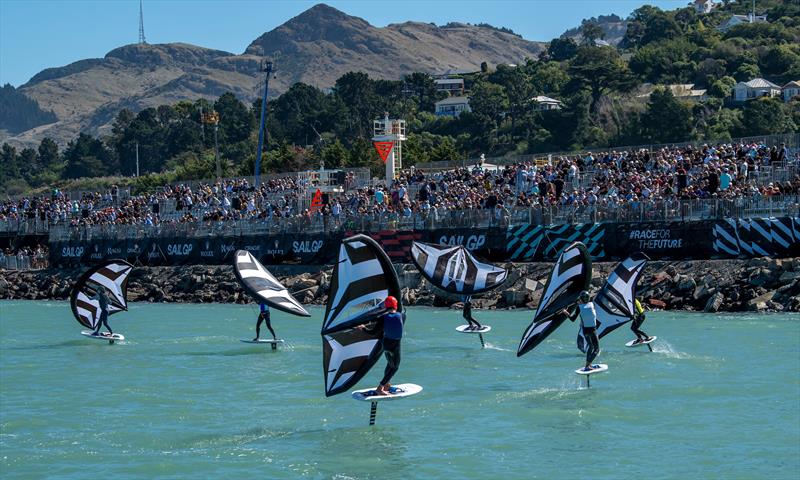 Young sailors take part in the Inspire Racing x Wing program on Race Day 2 of the ITM New Zealand Sail Grand Prix in Christchurch, New Zealand. Sunday March 19, 2023 photo copyright Ricardo Pinto/SailGP taken at Naval Point Club Lyttelton and featuring the Wing Foil class