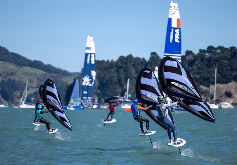 Young sailors take part in the Inspire Racing x Wing program on Race Day 2 of the ITM New Zealand Sail Grand Prix in Christchurch, New Zealand. Sunday March 19, 2023 - photo © Felix Diemer/SailGP
