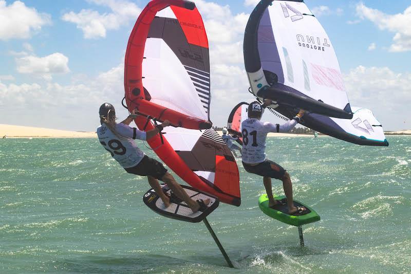 Alan Fedit (left) was one of nine race winners in the men's contest - Day 2 of WingFoil Racing World Cup Brazil photo copyright IWSA media taken at  and featuring the Wing Foil class