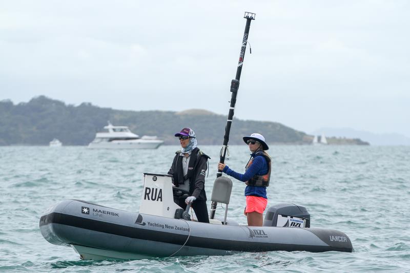Double Olympic medalist Jo Aleh in action in one of the Yachting NZ coachboats fitted with the Windbot system, Oceanbridge NZL Sailing Regatta, February 2019 photo copyright Richard Gladwell taken at  and featuring the  class