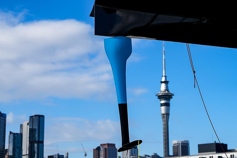 The narrow chord span rudder rotates is curved on its upper surface to permit rotation - Emirates Team New Zealand -  AC75 - Day 13 - April 28, 2026 photo copyright Sam Thom / America's Cup taken at Royal New Zealand Yacht Squadron and featuring the AC75 class