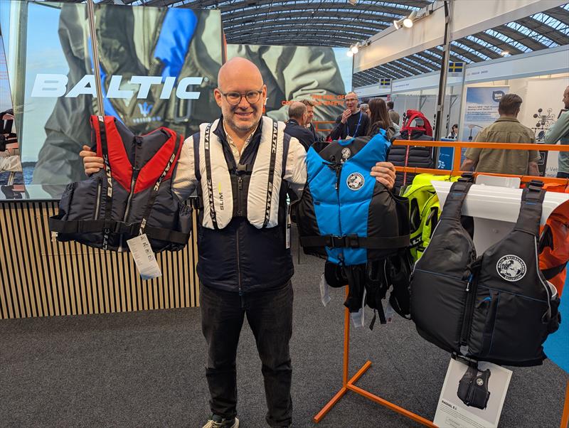 Baltic's Oscar Anderberg with the bouyancy aid range at Metstrade (wearing the Slim Pro) photo copyright Mark Jardine taken at  and featuring the  class