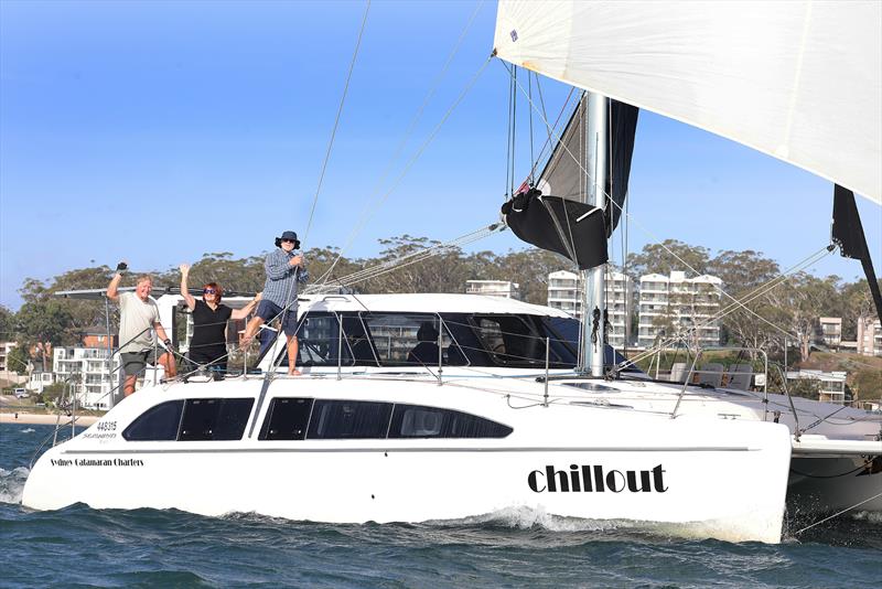 Chillout on Day 3 of the 2026 Sail Port Stephens Super Series photo copyright Promocean Media taken at Newcastle Cruising Yacht Club and featuring the Catamaran class