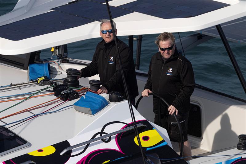 Pete Goss and Dave Summers in their new Cornish-built Dazcat 'DMS Vinyl'  photo copyright Mark Lloyd / www.lloydimages.com taken at Royal Cornwall Yacht Club and featuring the Catamaran class