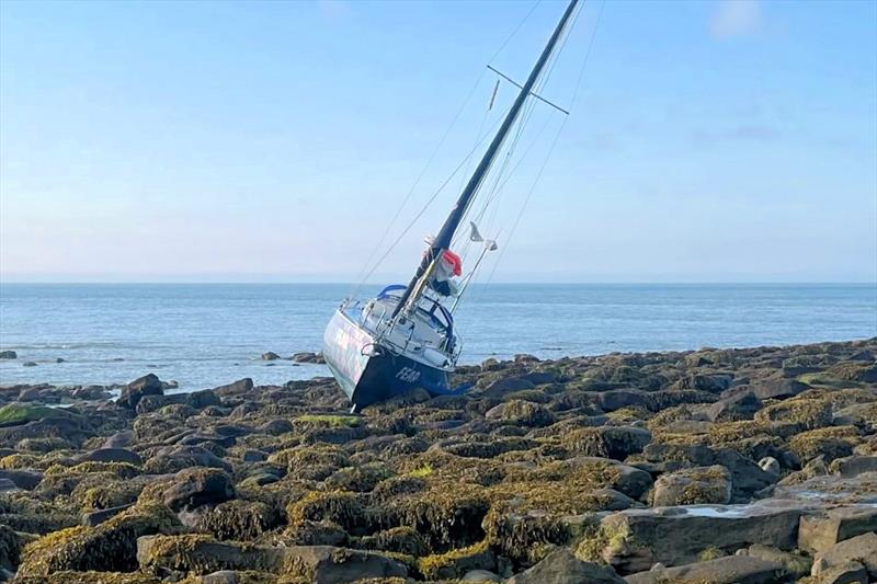 Jazz Turner and Project FEAR aground off Folkstone Harbour - photo © Jazz Turner
