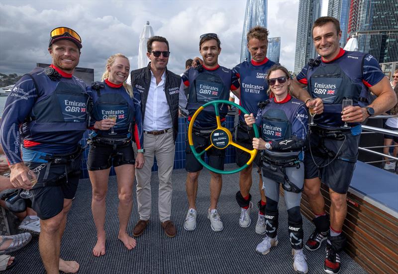 Luke Parkinson, Ellie Aldridge, Ben Ainslie, Iain Jensen, Nick Hutton, Hannah Mills and Neil Hunter - Race Day 2 - KPMG Australia Sail Grand Prix - Sydney, Australia - February 9, 2025 - photo © Brett Phibbs/SailGP