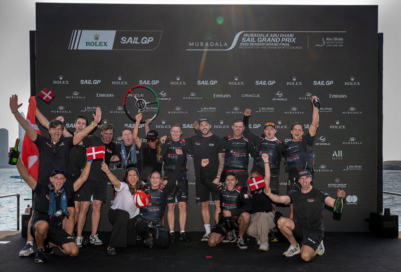 Rockwool Demark celebrate their Event win -  Race Day 2 of the Mubadala Abu Dhabi Sail Grand Prix Season Grand Final - November 30, 2025 - photo © Andrew Baker/SailGP