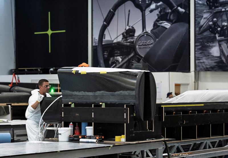 Black Foils' F50 Amokura's rebuilt aft section nears completion at SailGP Technologies, Southamption - January 28, 2026 photo copyright Jason Ludlow/SailGP taken at Royal New Zealand Yacht Squadron and featuring the F50 class