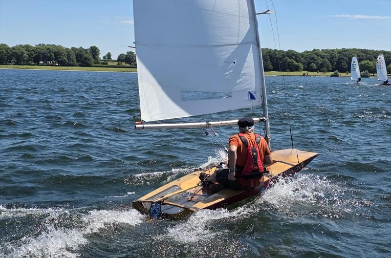 Gavin Gulliver-Goodall in his 1970s Imperium Scow - International Moth Lowrider UK Nationals at Rutland - photo © Adam Pettit