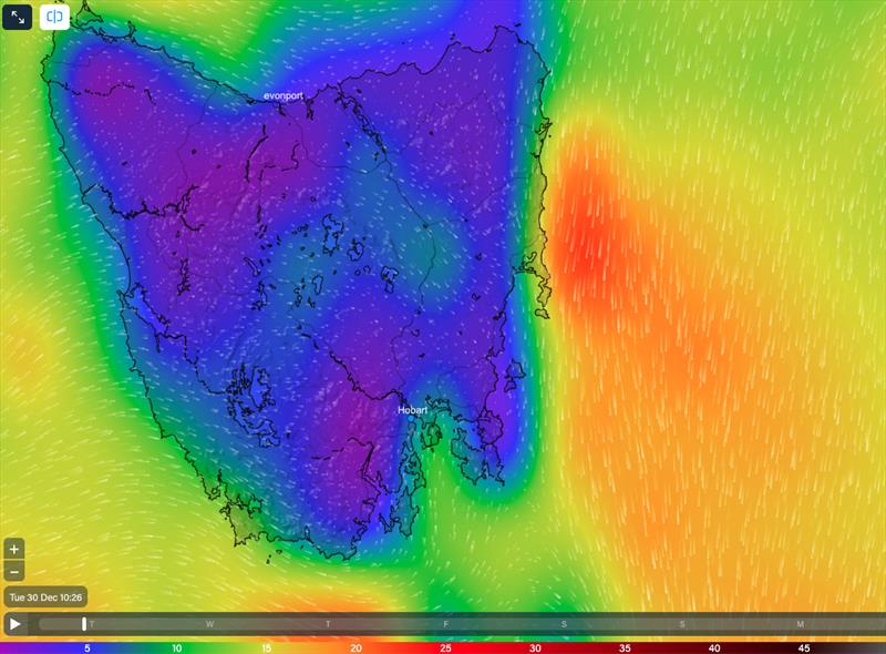 Look out. Change is coming. Light 10 knot Southerly due mid-morning on December 30, 2025 - photo © Predictwind.com