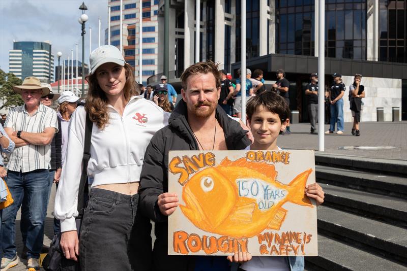 Jono Ridler with a fan after his 1367km swim - Wellington - April 4, 2026 photo copyright Joshua Mccormack/LiveOcean taken at Royal Port Nicholson Yacht Club and featuring the  class