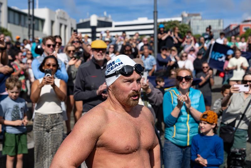 Jono Ridler with fans after completing his 1367km swim - Wellington - April 4, 2026 photo copyright Joshua Mccormack/LiveOcean taken at Royal Port Nicholson Yacht Club and featuring the  class