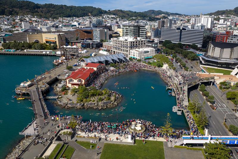 Jono Ridler completing his 1367km swim - Wellington - April 4, 2026 photo copyright Joshua Mccormack/LiveOcean taken at Royal Port Nicholson Yacht Club and featuring the  class