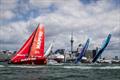 The former Volvo Ocean Race fleet racing in Auckland, March 2018