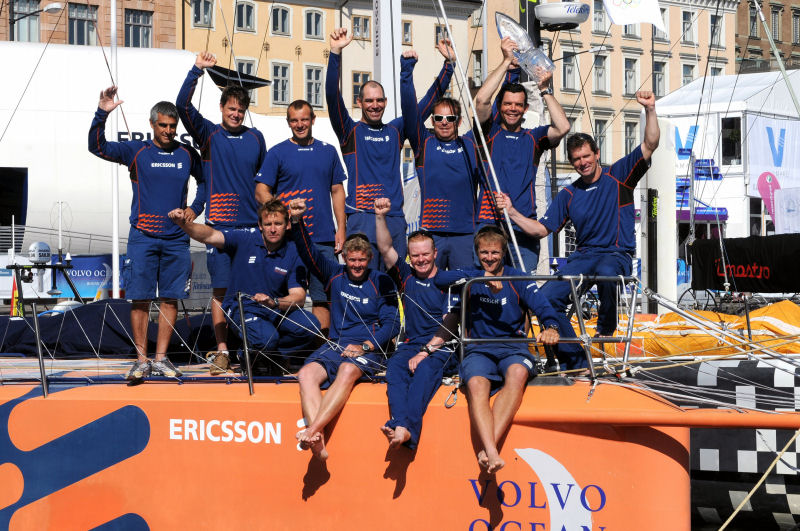 Winners of the Volvo Ocean Race 2008-09, Ericsson 4, skippered by Torben Grael (BRA) are presented the Fighting Finish trophy - photo © Rick Tomlinson / Volvo Ocean Race