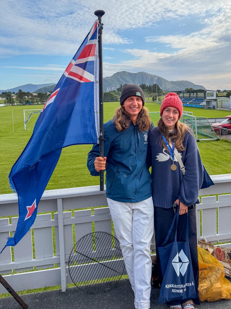 Jeremiah McDonald (NZL) and Chantelle Middleton (Logistics) after setting two wingfoil distance records off the coast of Nordstranda, Norway - July 19, 2026 - photo © Insight Media